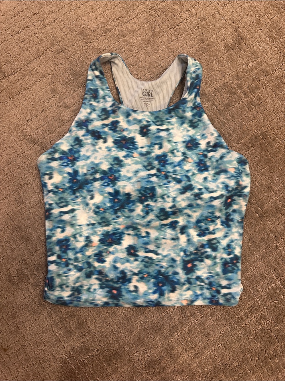 Athleta girl Blue Floral High-Neck Racerback Crop Tank xxl 16